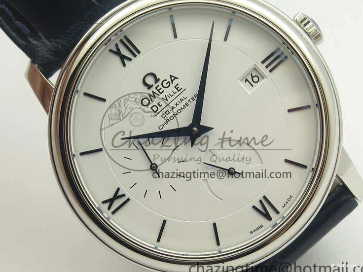 0218 Fashionable De Ville Prestige Real Power Reserve SS TW 1:1 Best Edition White Dial Blue Markers On Leather Strap A 8094